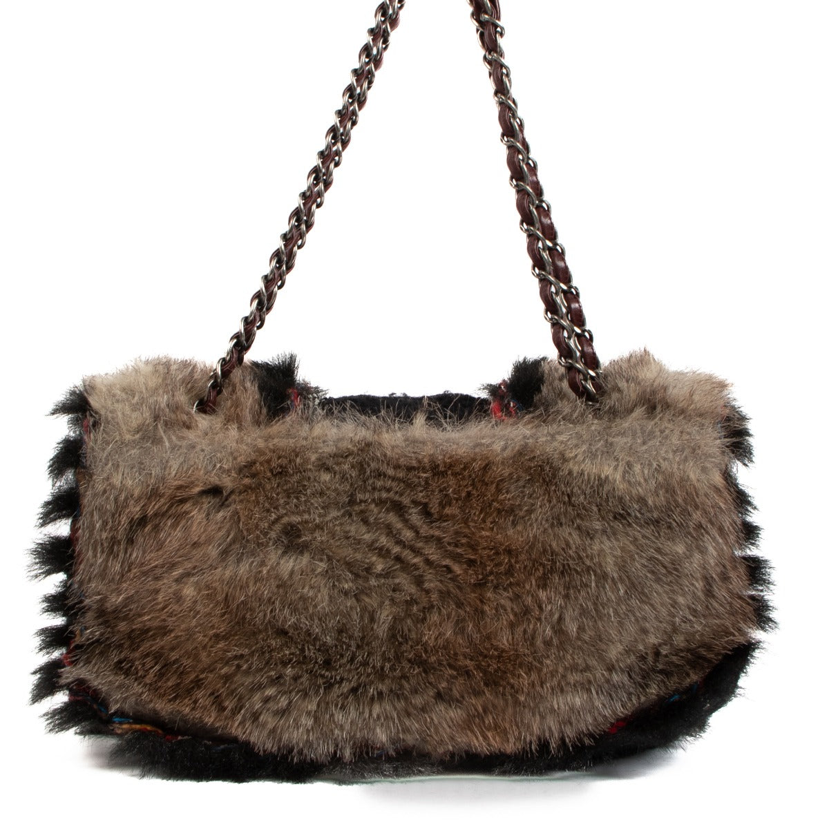Shop safe online at Labellov in Antwerp, Brussels and Knokke this 100% authentic second hand Chanel Rare Fantasy Faux Fur and Wool Maxi Classic Flap Bag