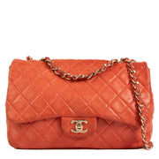 Chanel Coral Red Large Lambskin Leather Classic Single Flap Bag