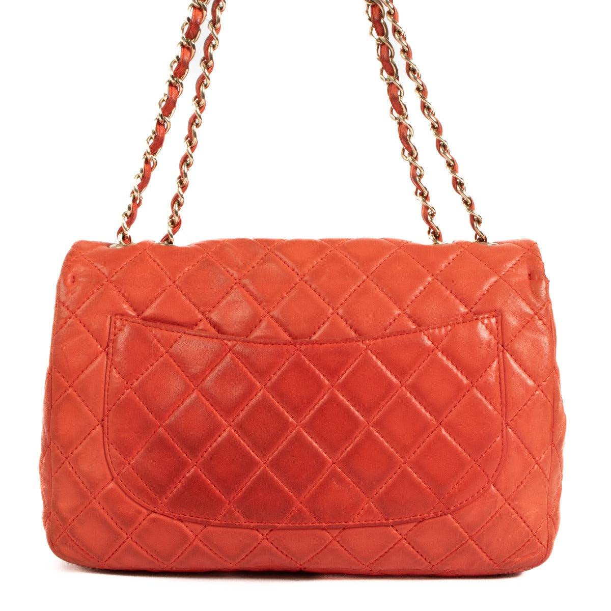 Chanel Coralrood Grote Lamsleren Klassieke Single Flap Tas