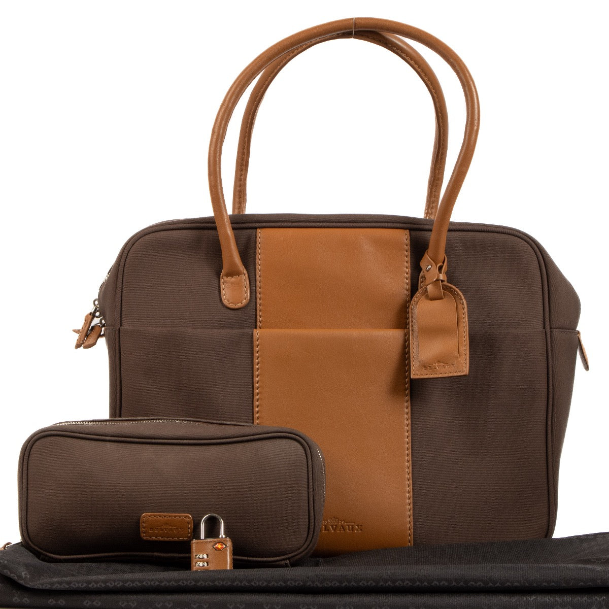 Shop 100% authentic second-hand Delvaux Brown Airess Shoulder Bag Canvas + Toiletry Case on Labellov.com