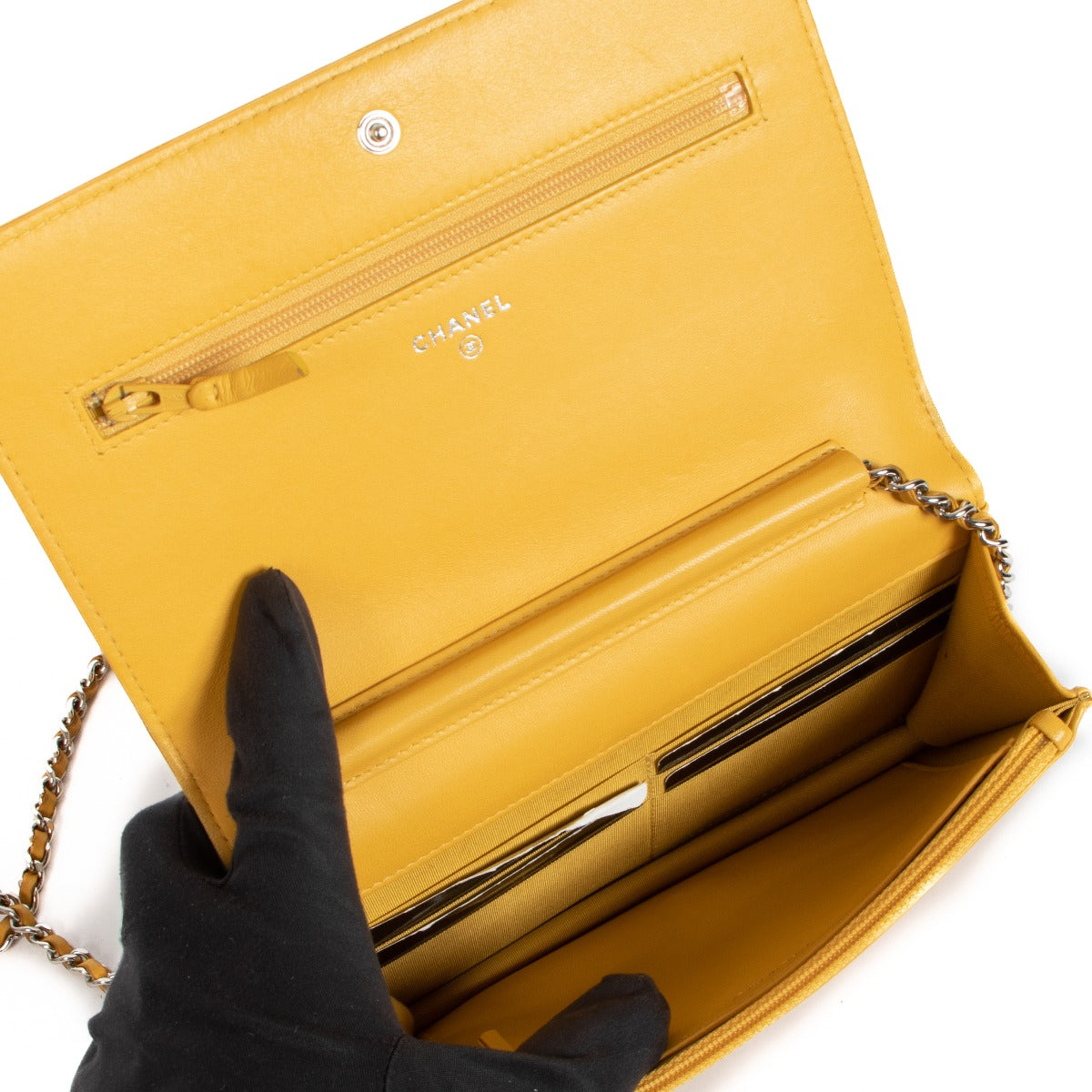 Chanel CC Yellow Calfskin Wallet On Chain