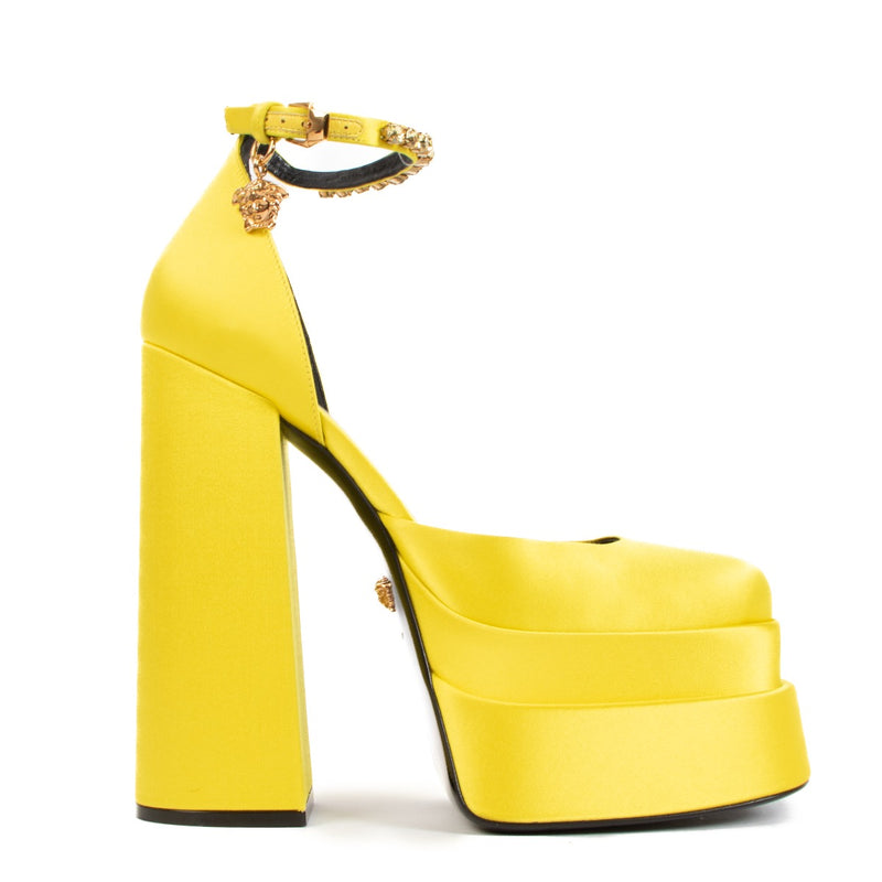 shop authentic second hand Versace Medusa Aevitas Yellow Platform Pumps - Size 39 on Labellov.com