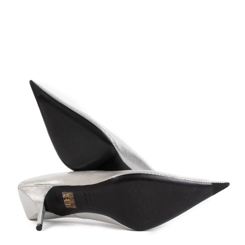 shop authentic second hand Balenciaga Silver Square Knife Pumps - Size 40 on Labellov.com