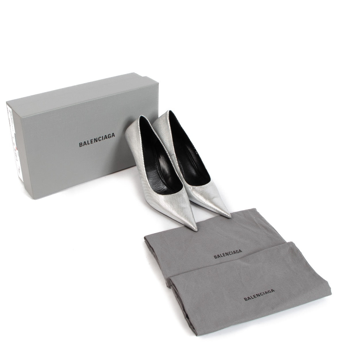 shop authentic second hand Balenciaga Silver Square Knife Pumps - Size 40 on Labellov.com