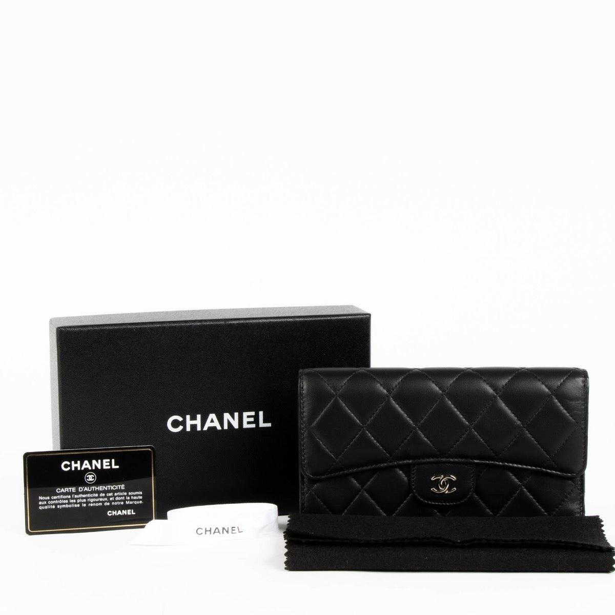 Authentic pre-loved Chanel Black Lambskin Medium Classic Flap Wallet on Labellov.com