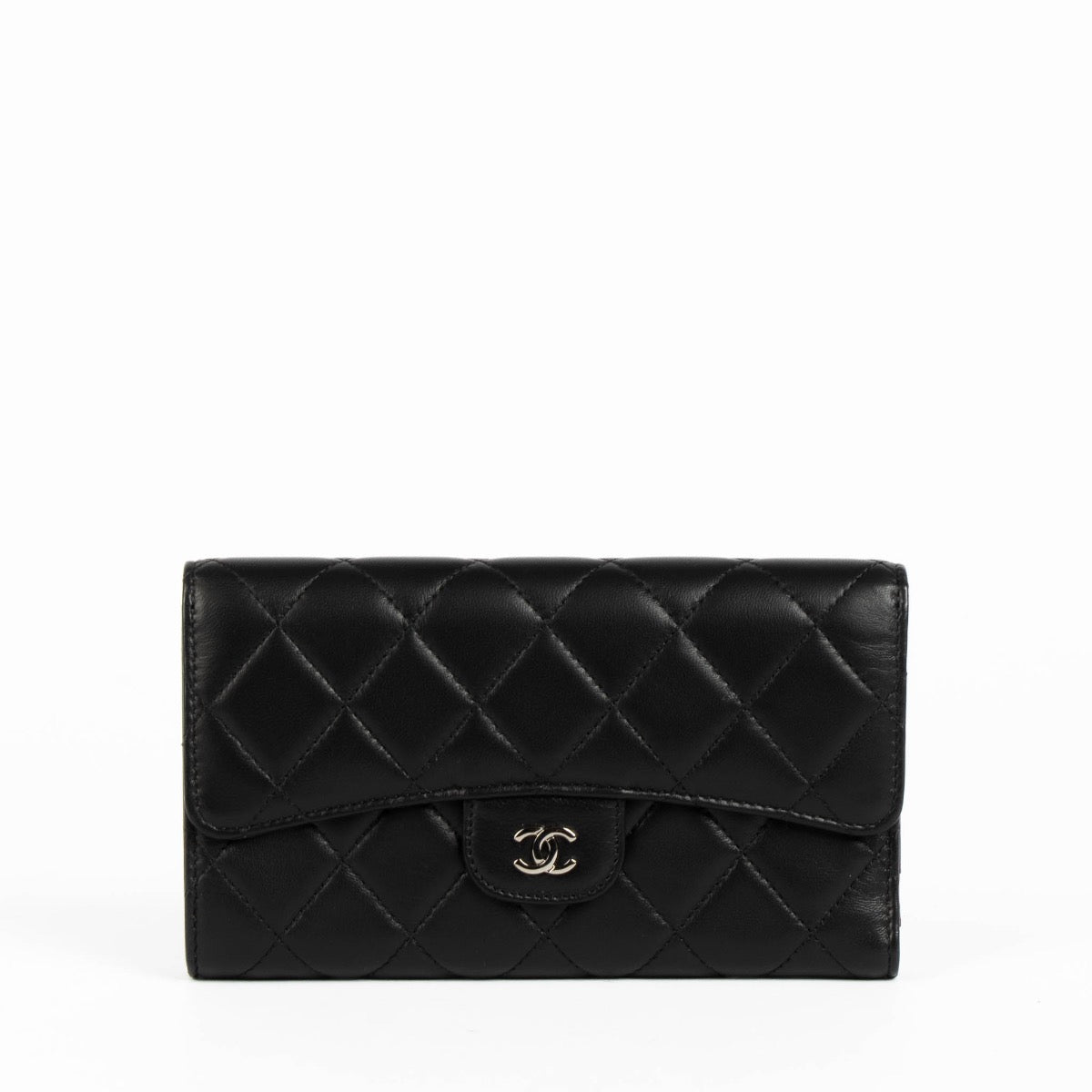 Authentic pre-loved Chanel Black Lambskin Medium Classic Flap Wallet on Labellov.com