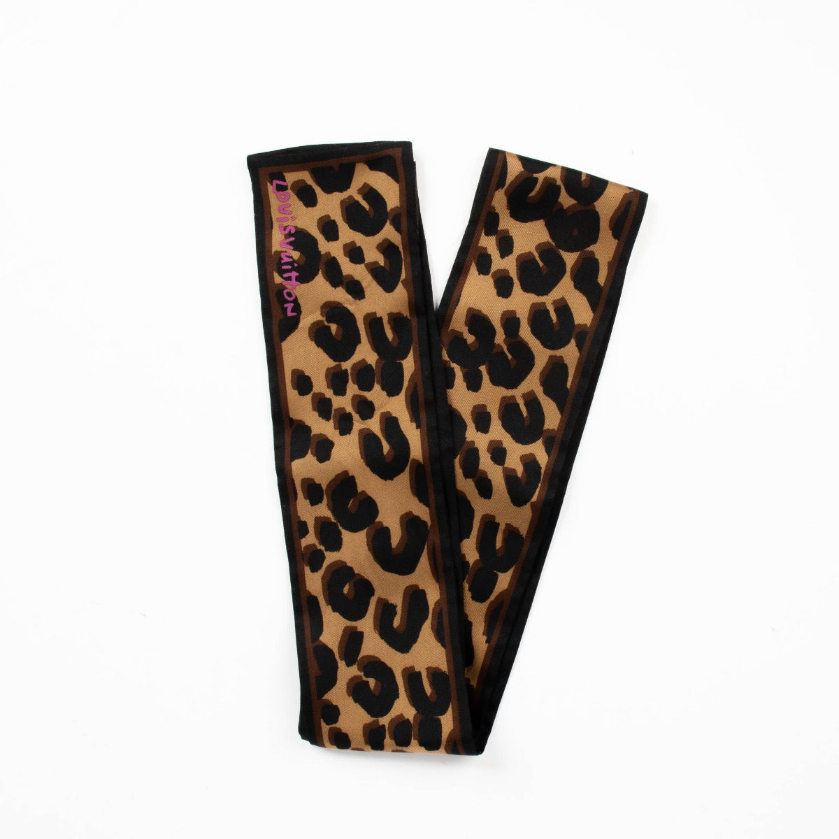 Authentic pre-loved Louis Vuitton Brown Silk Stephen Sprouse Leopard Print Bandeau Scarf on Labellov.com