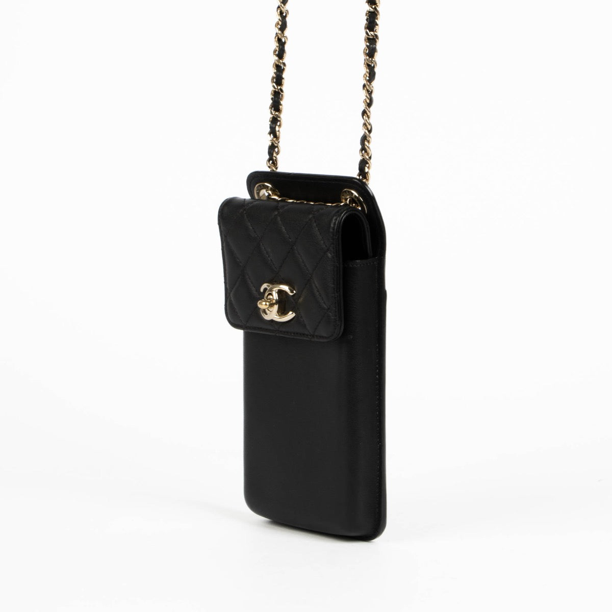 Authentic pre-loved Chanel Black Lambskin Phone Pouch Crossbody Bag on Labellov.com