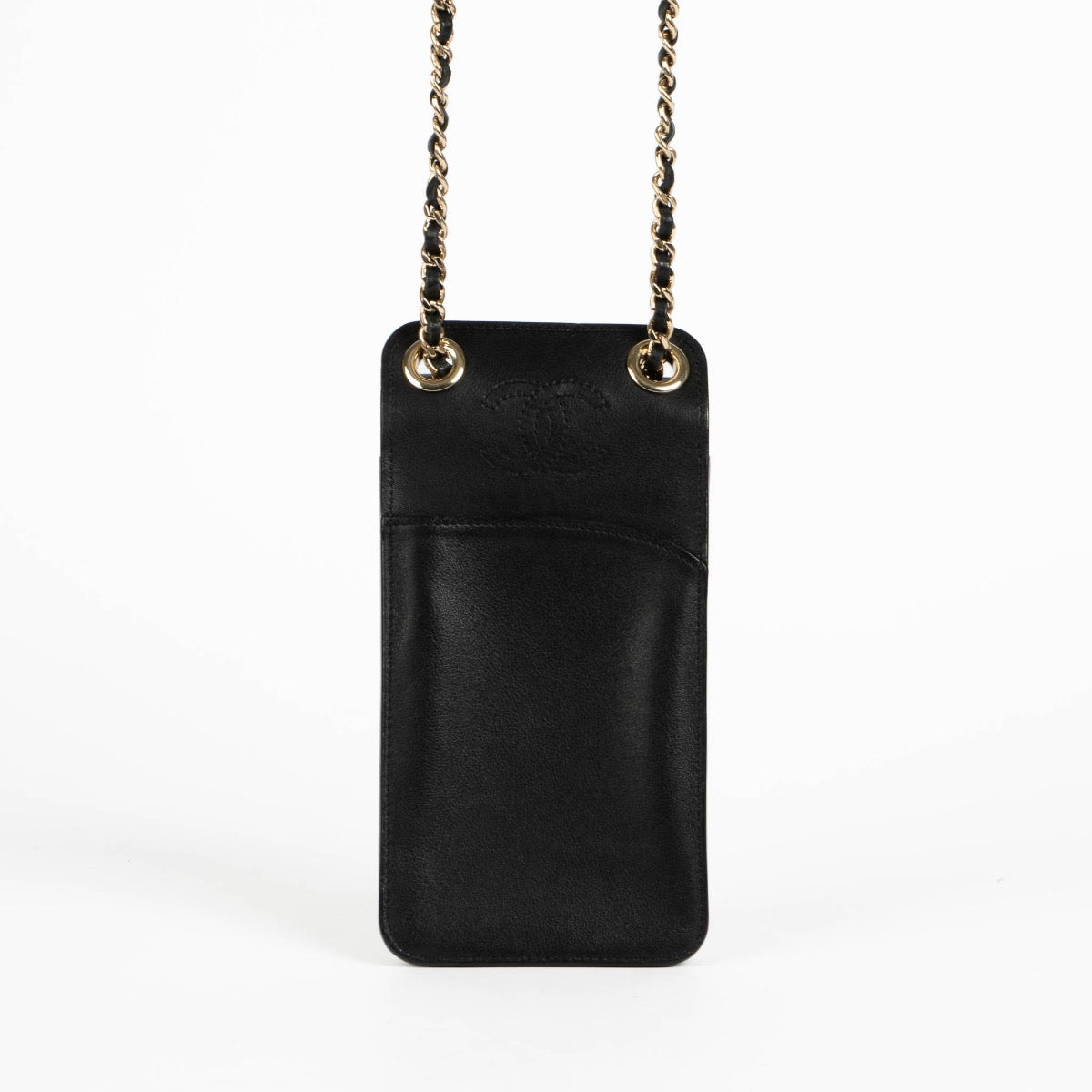 Authentic pre-loved Chanel Black Lambskin Phone Pouch Crossbody Bag on Labellov.com