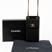 Authentic pre-loved Chanel Black Lambskin Phone Pouch Crossbody Bag on Labellov.com