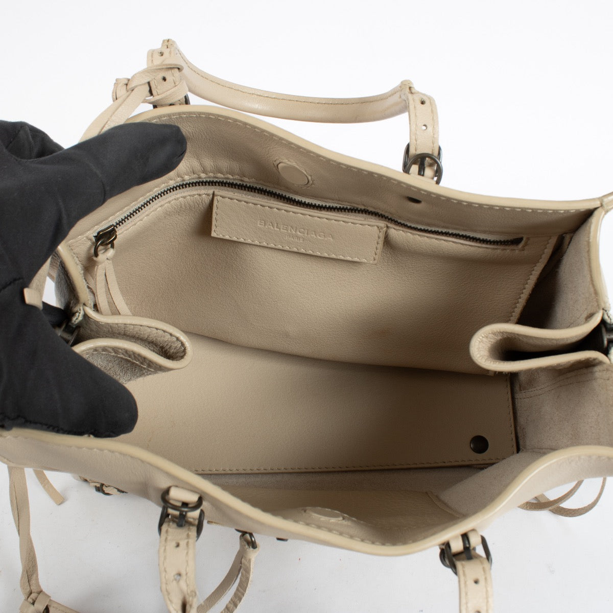 Shop the authentic Balenciaga Beige Mini Papier A4 Bag second hand on Labellov.com