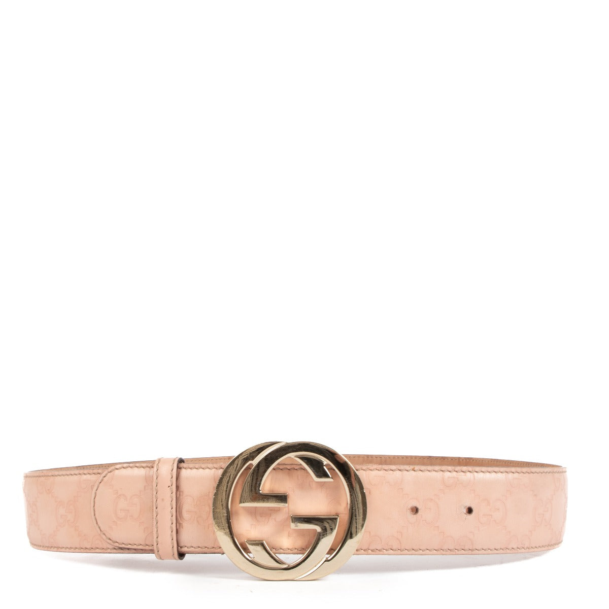 Gucci Light Pink Signature Belt T80