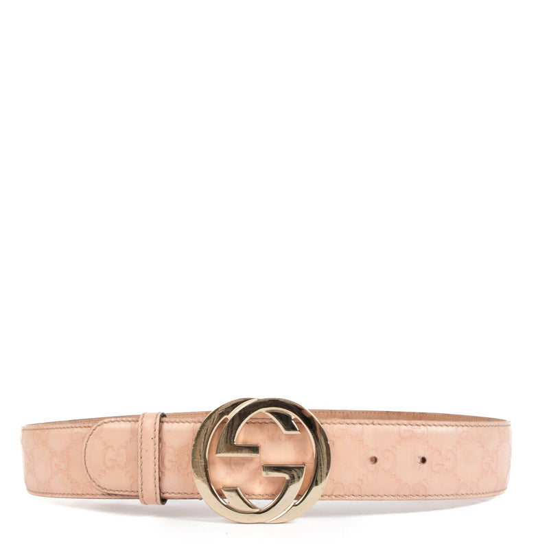 Gucci Light Pink Signature Belt T80