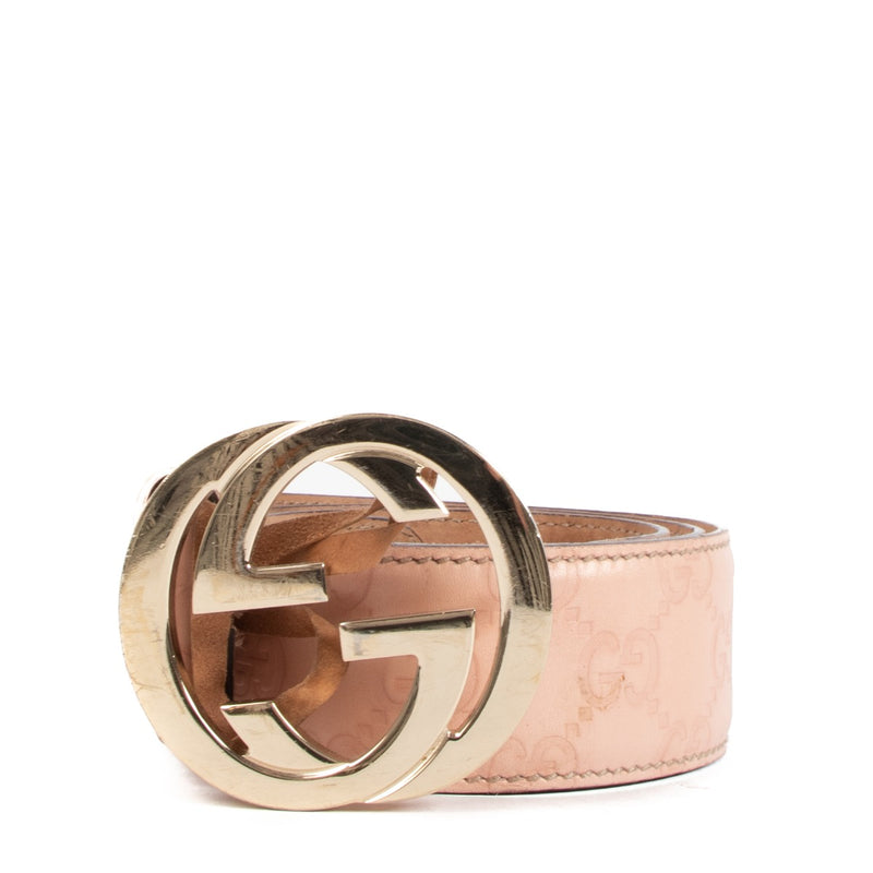 Gucci Light Pink Signature Belt T80