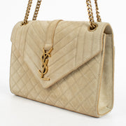 Shop the authentic Saint Laurent Beige Suede Medium Envelope Bag second hand on Labellov.com.