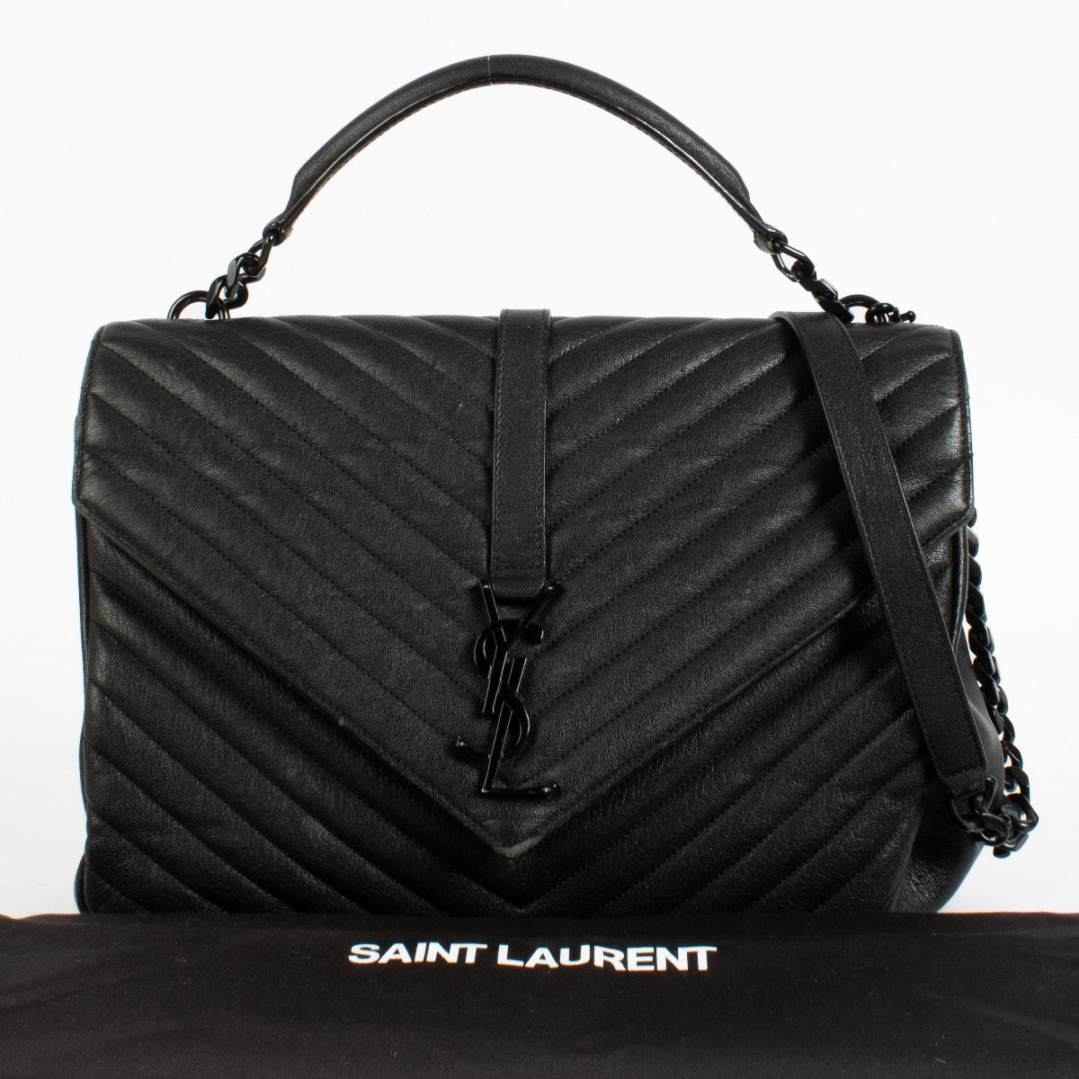 Shop the authentic Saint Laurent All Black Large College Bag second hand on Labellov.com.