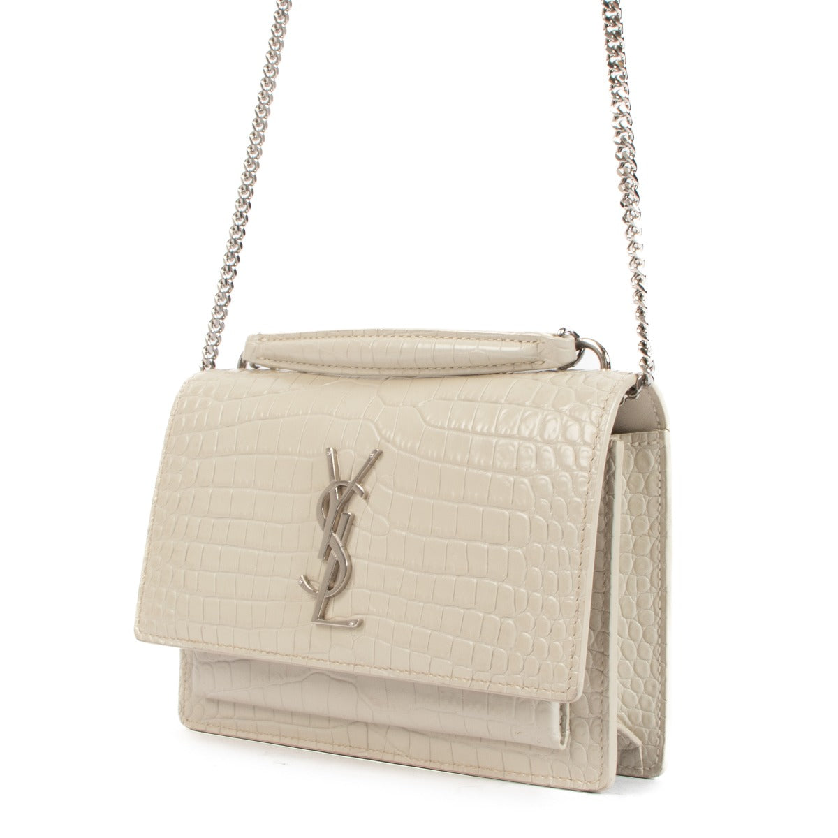 Saint Laurent Sunset Crocodile Embossed Chain Wallet