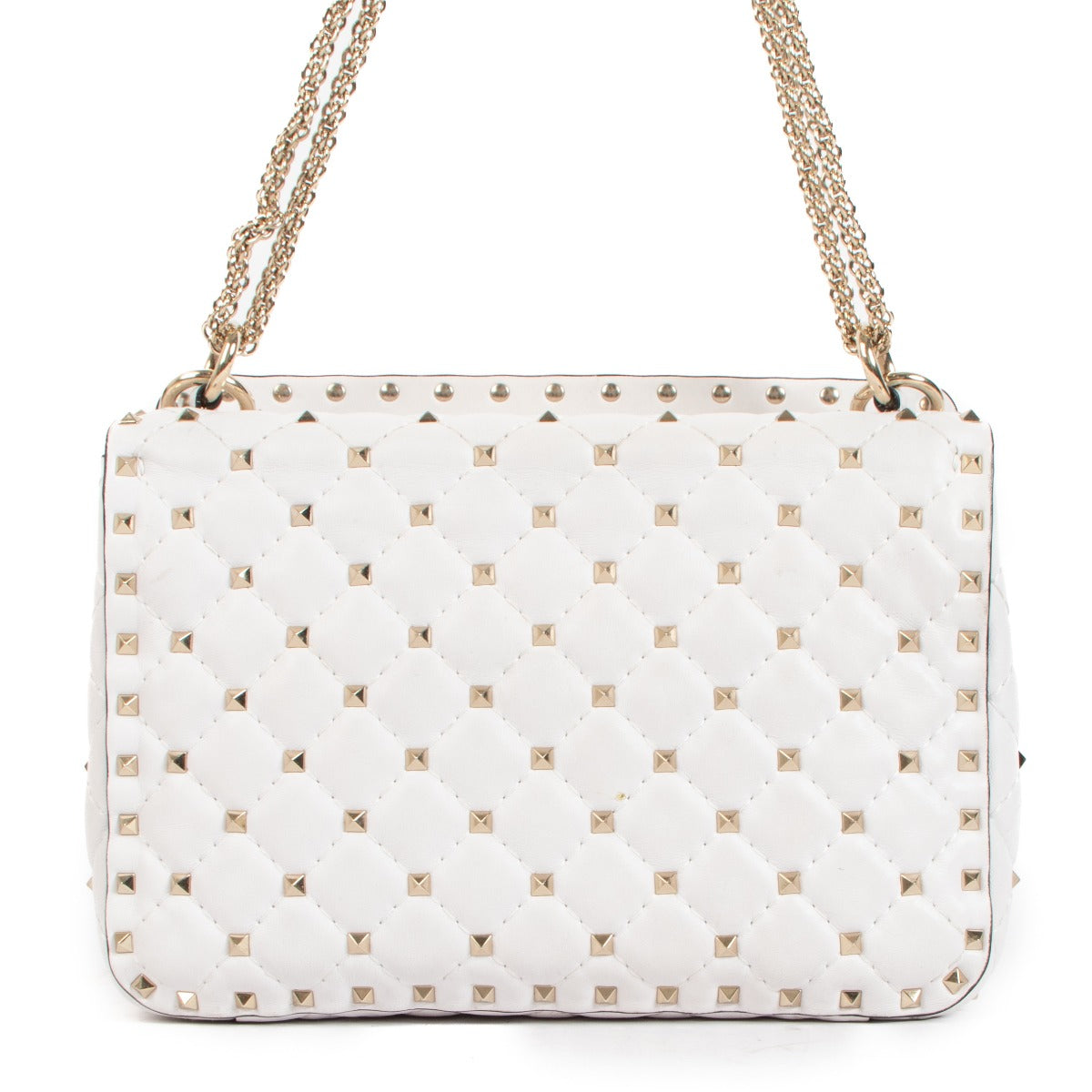Sac Valentino Garavani VLTN Spike en cuir blanc avec clous Rockstud, taille moyenne