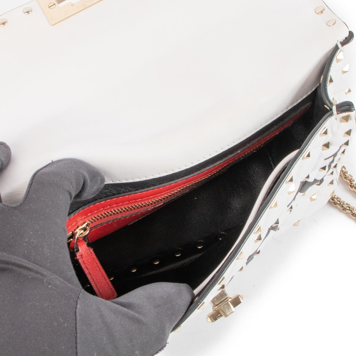 Sac Valentino Garavani VLTN Spike en cuir blanc avec clous Rockstud, taille moyenne