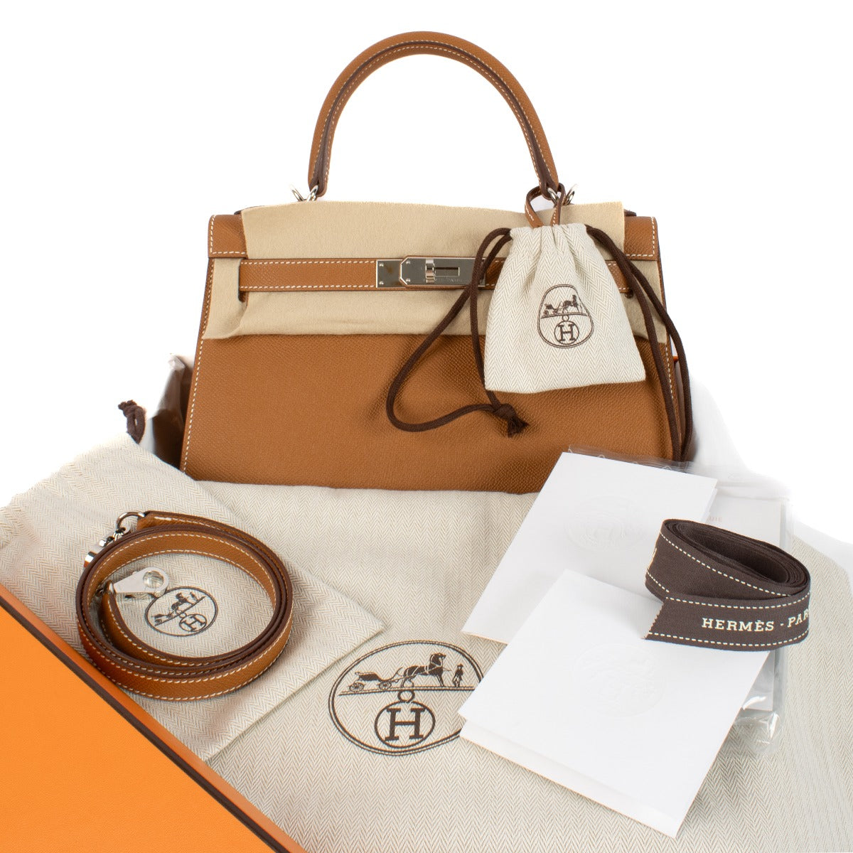 Hermès Kelly 28 Or Epsom Métal argenté palladié