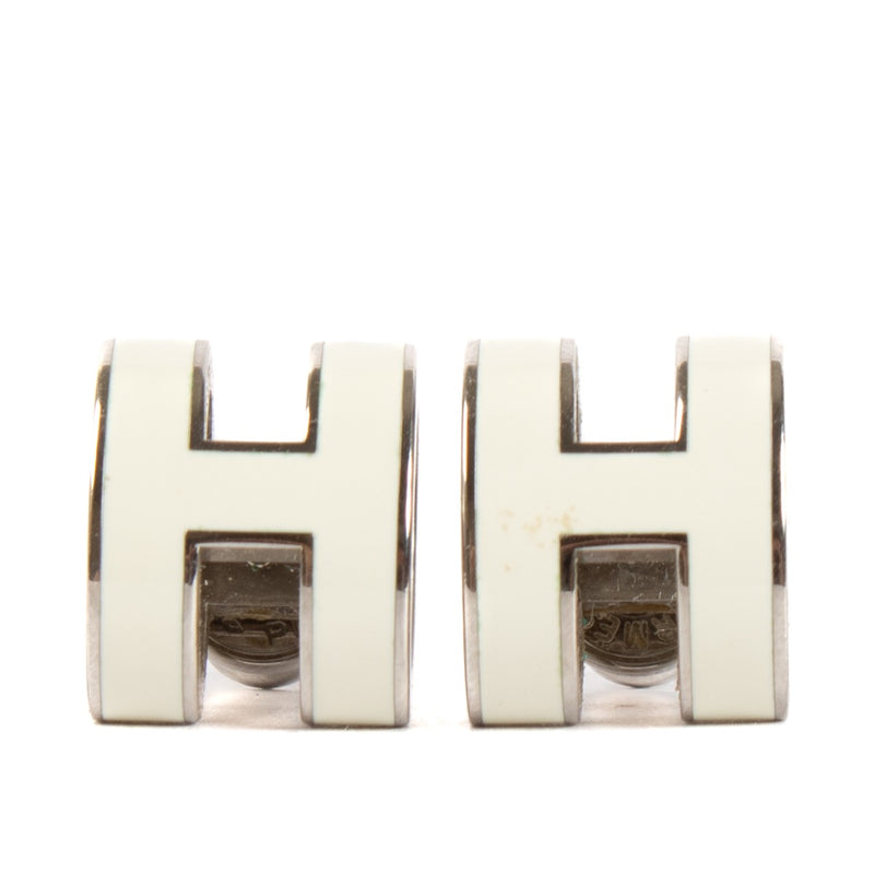 Shop safe online at Labellov in Antwerp, Brussels and Knokke these 100% authentic second hand designer luxury Hermès White Mini Pop H Earrings