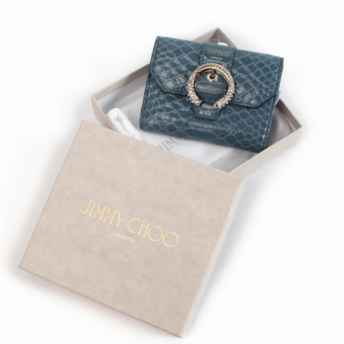 shop 100% authentic second hand Jimmy Choo Odile Butterfly Blue Snake-Embossed Wallet on Labellov.com