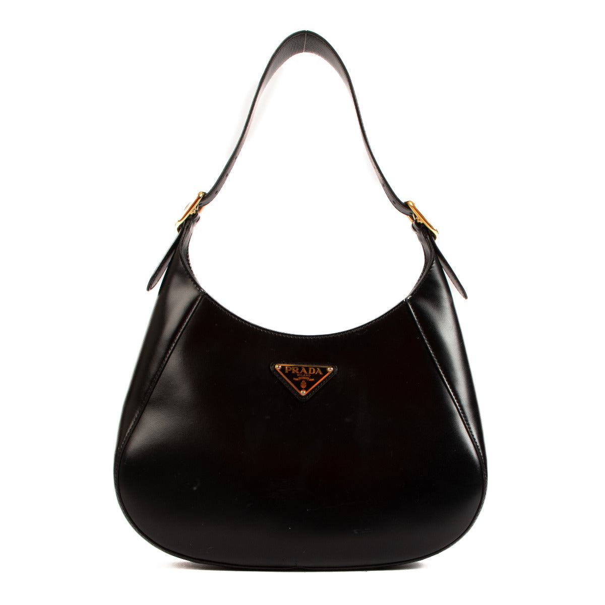 Prada Black Leather Shoulder Bag fort he best price at Labellov secondhand luxury
