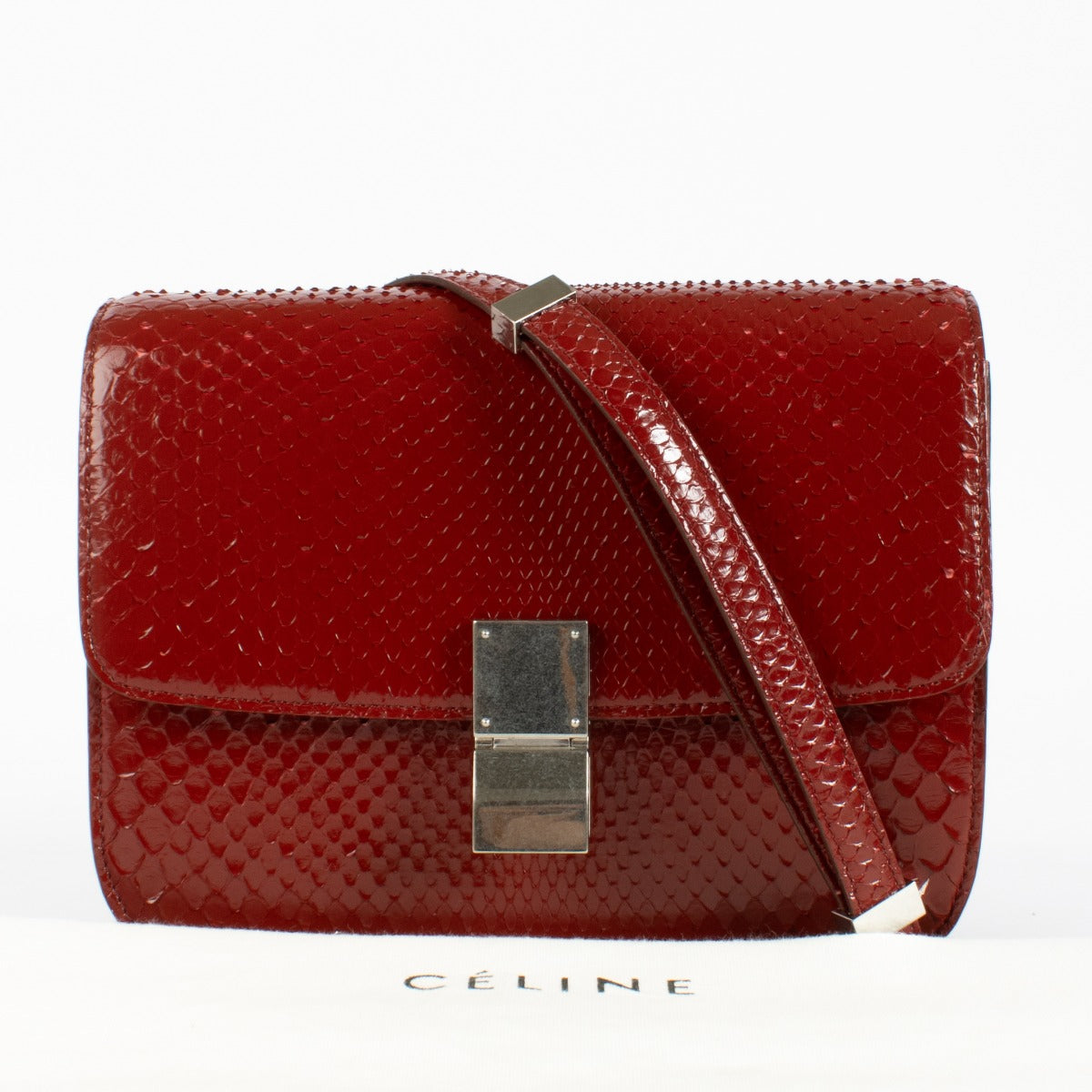 Authentic preloved Celine Red Python Medium Classic Box Bag on Labellov.com