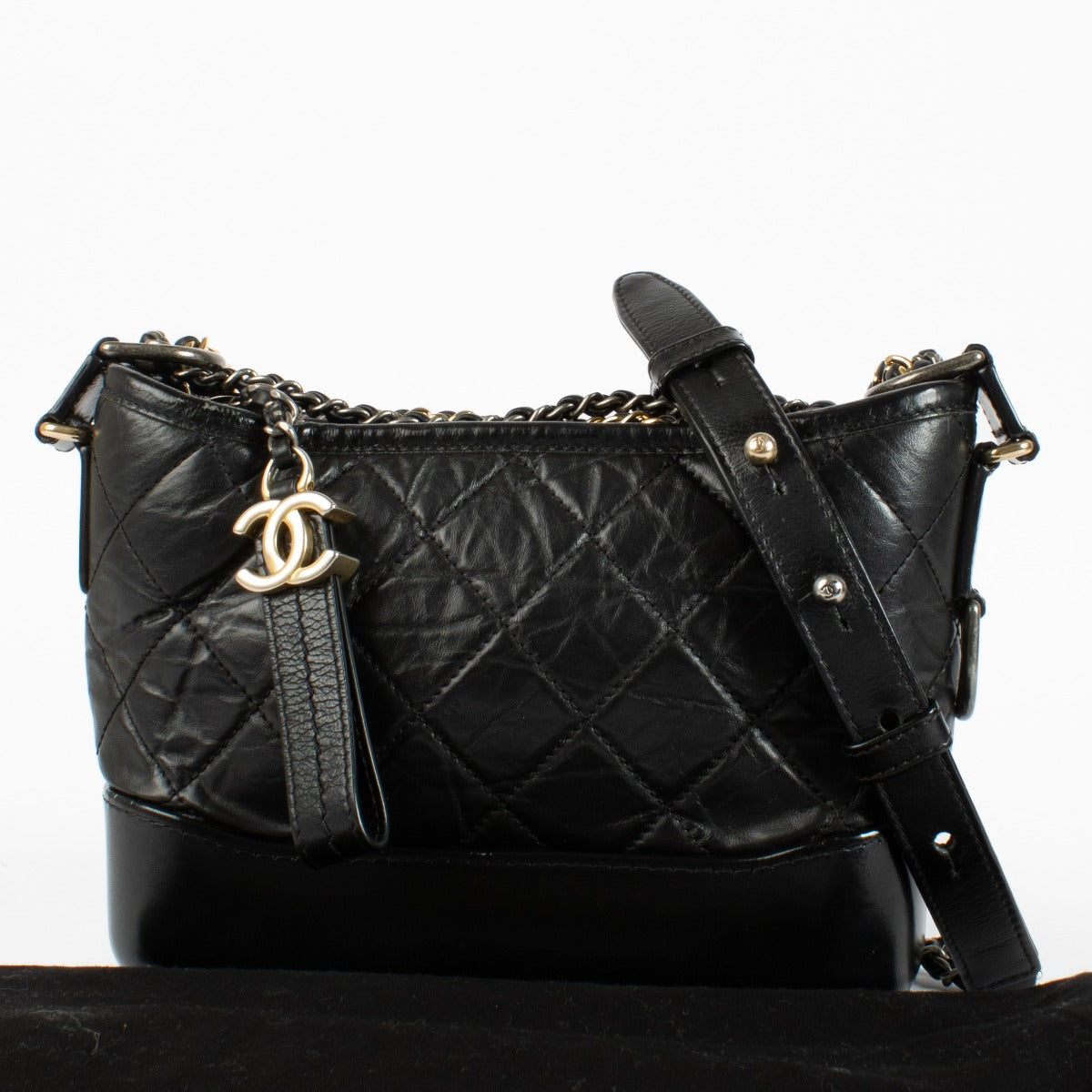Authentic pre-loved Chanel Black Quilted Leather Small Gabrielle Hobo Bag on Labellov.com