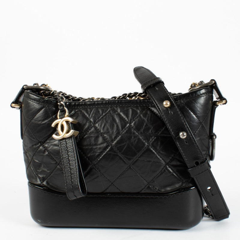 Authentic pre-loved Chanel Black Quilted Leather Small Gabrielle Hobo Bag on Labellov.com