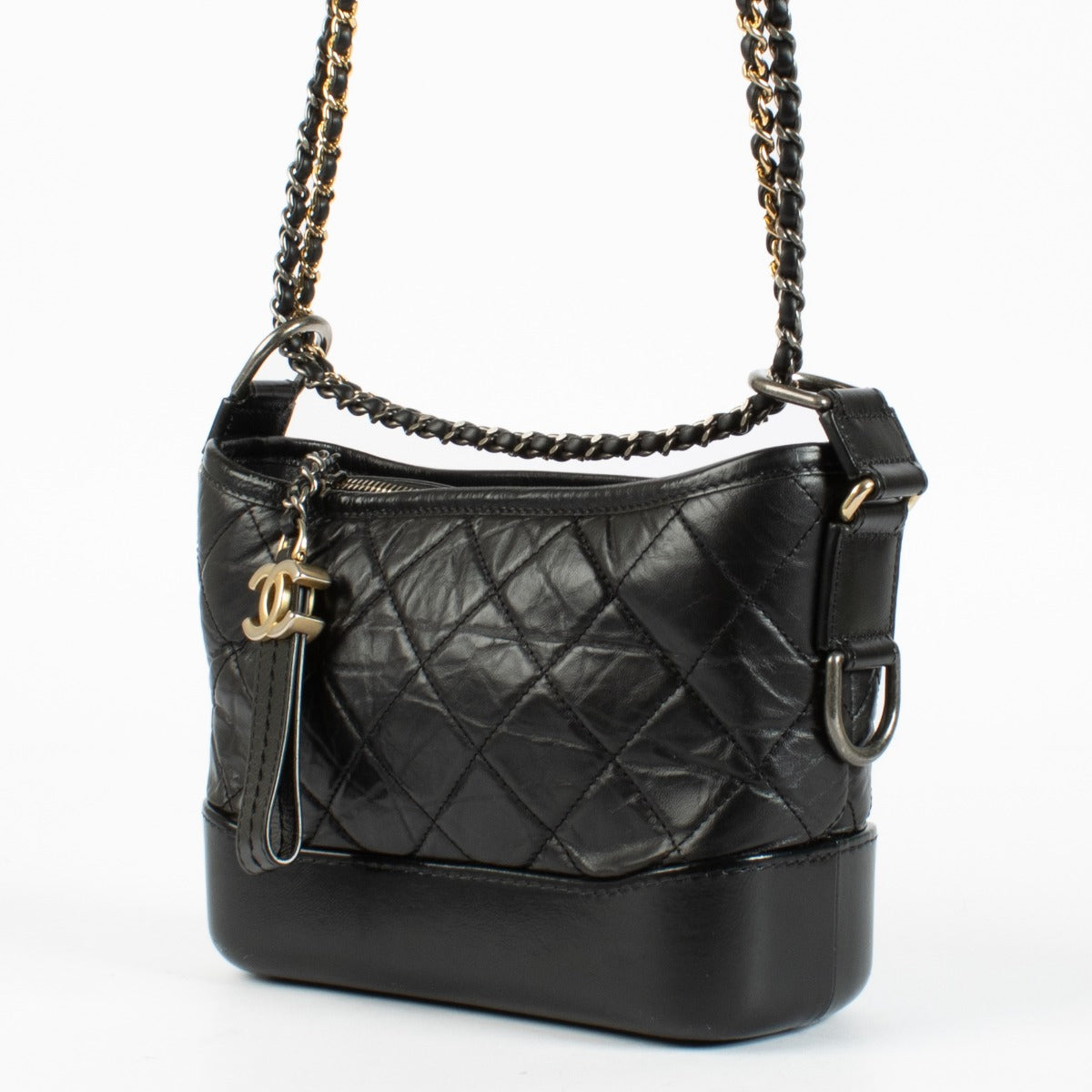 Authentic pre-loved Chanel Black Quilted Leather Small Gabrielle Hobo Bag on Labellov.com