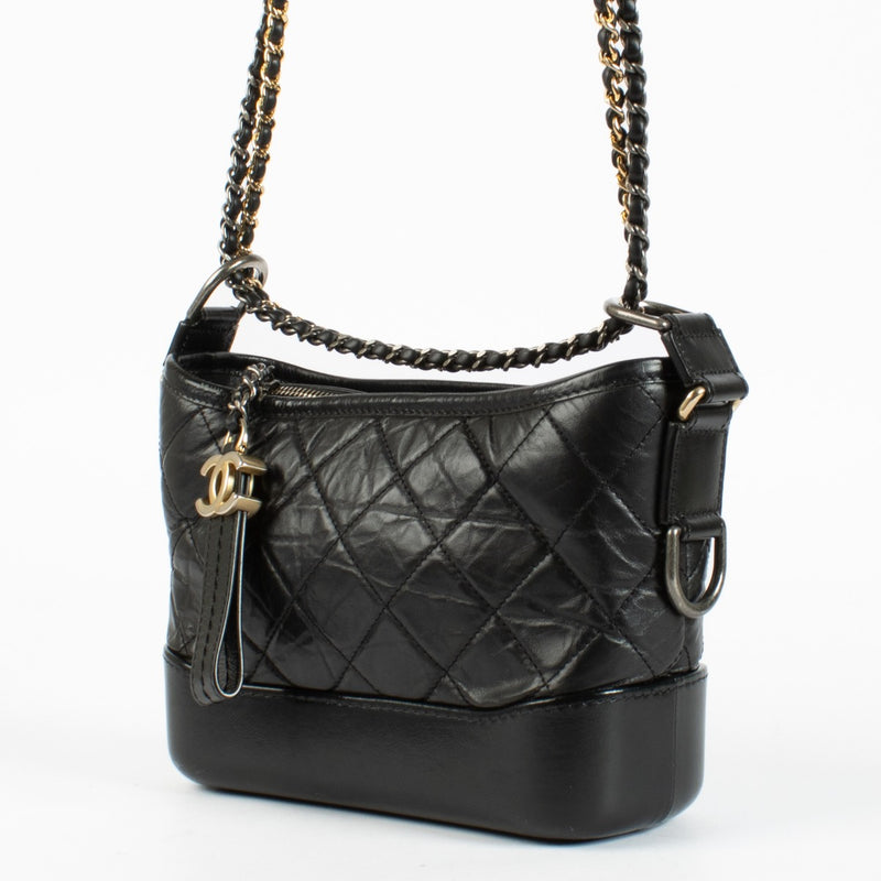 Authentic pre-loved Chanel Black Quilted Leather Small Gabrielle Hobo Bag on Labellov.com