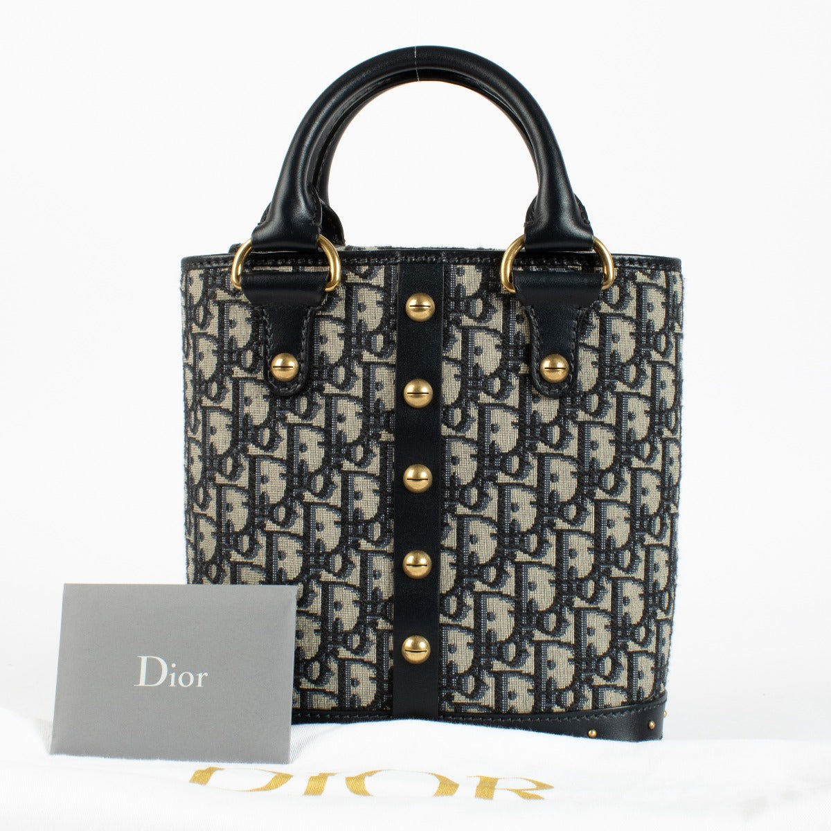 Authentic pre-loved Christian Dior Navy Blue Oblique Canvas Small Tote Bag on Labellov.com