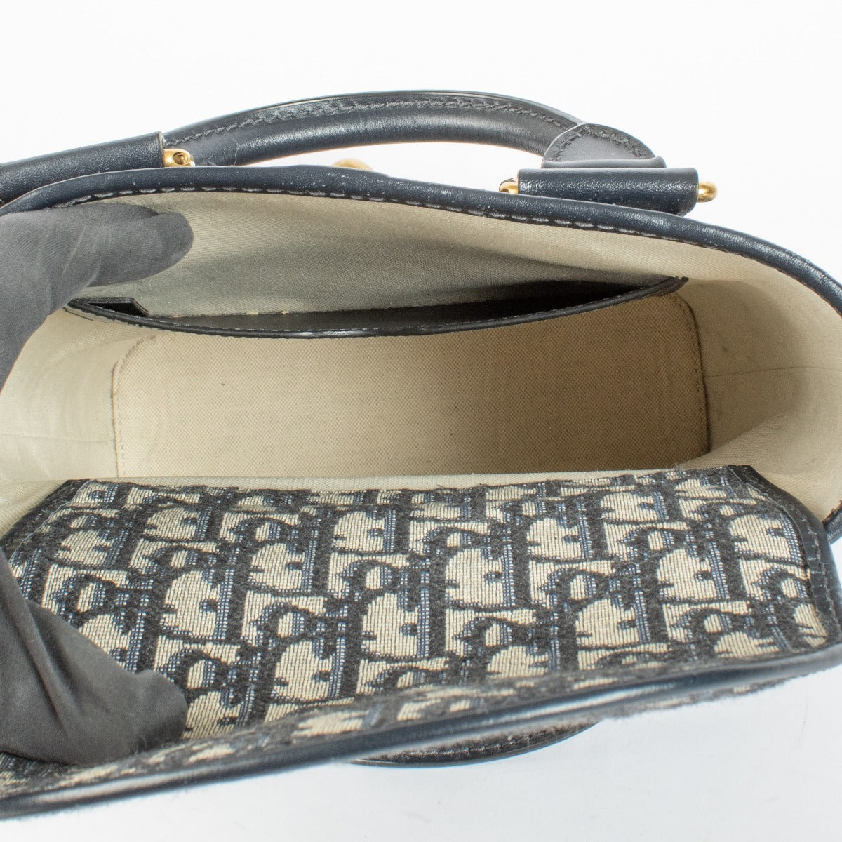 Authentic pre-loved Christian Dior Navy Blue Oblique Canvas Small Tote Bag on Labellov.com