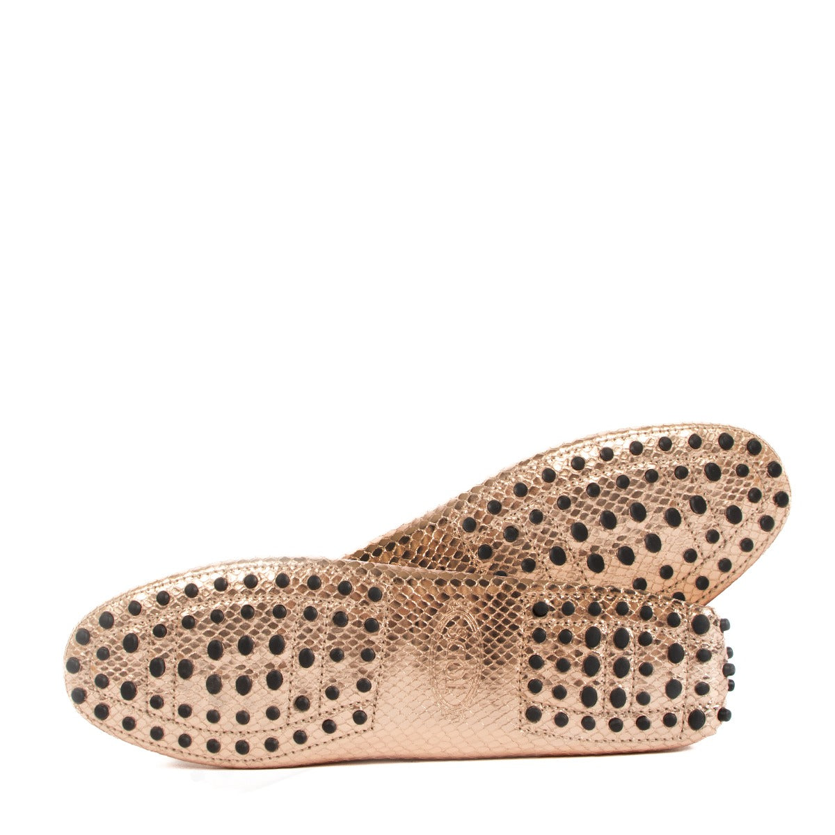 Tod's Gold Snakeskin Embossed Gommino Driving Shoes - Size 40