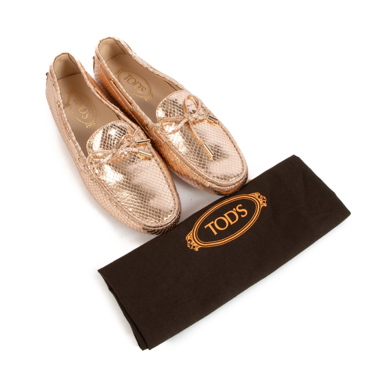 Tod's Gold Snakeskin Embossed Gommino Driving Shoes