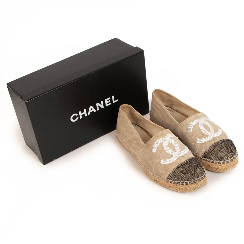 Chanel Beige Pailletten CC Espadrilles - maat 38