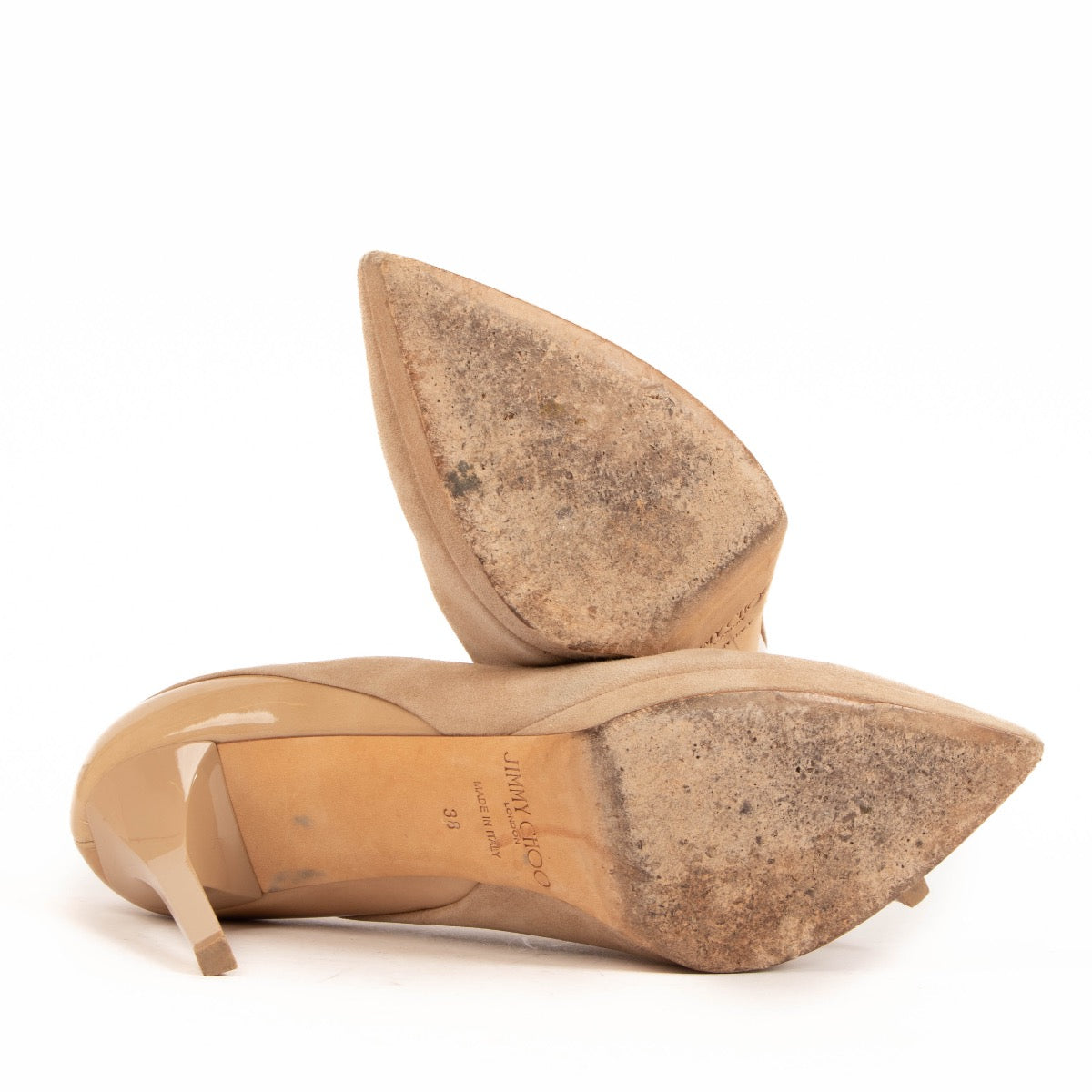 Escarpins Jimmy Choo en daim nude et cuir verni - Taille 38