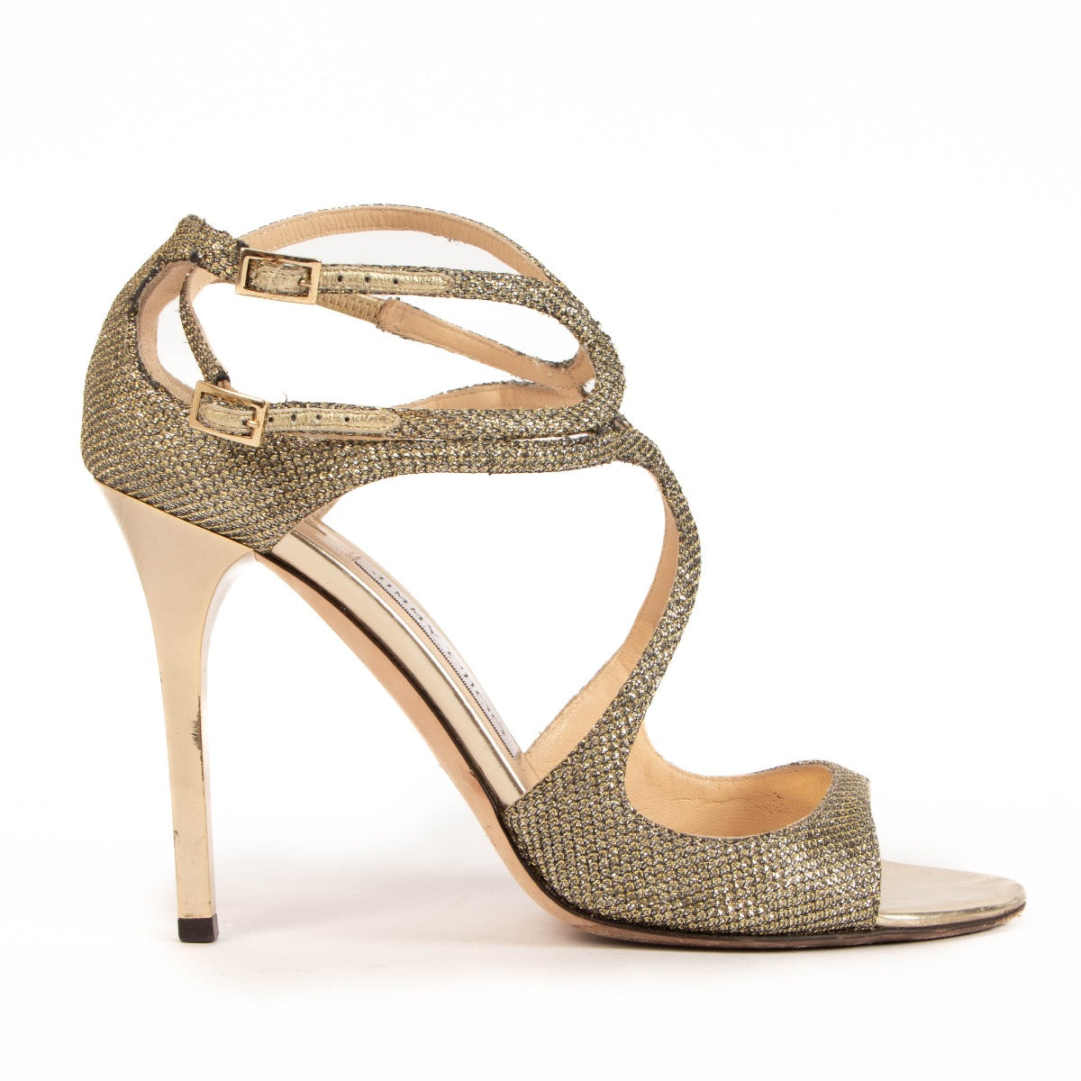 Jimmy Choo Azia Gold Glitter Sandals - size 38