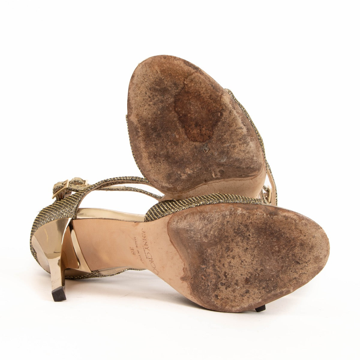 Jimmy Choo Azia Gold Glitter Sandals - size 38