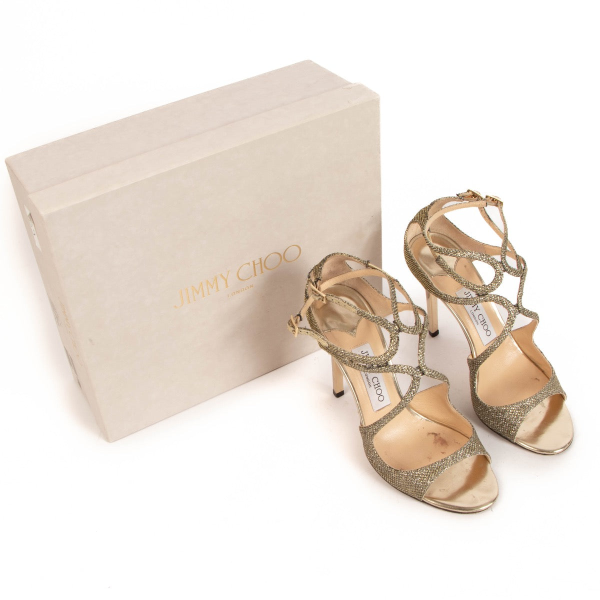 Jimmy Choo Azia Gold Glitter Sandals - size 38