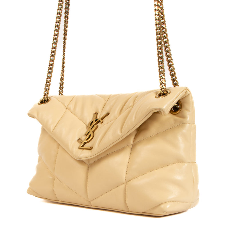 Are you looking for an authentic designer Saint Laurent Light Vanilla Small Puffer Chain Bag? We buy and sell your preloved and new designer bags for the best price.