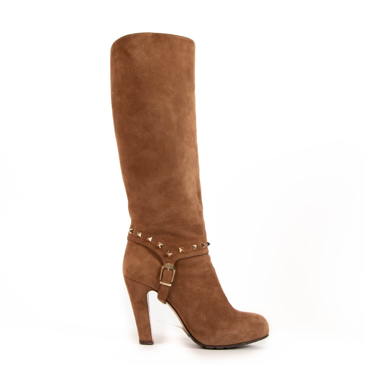 Valentino Rockstud Camel Suede Knee High Boots