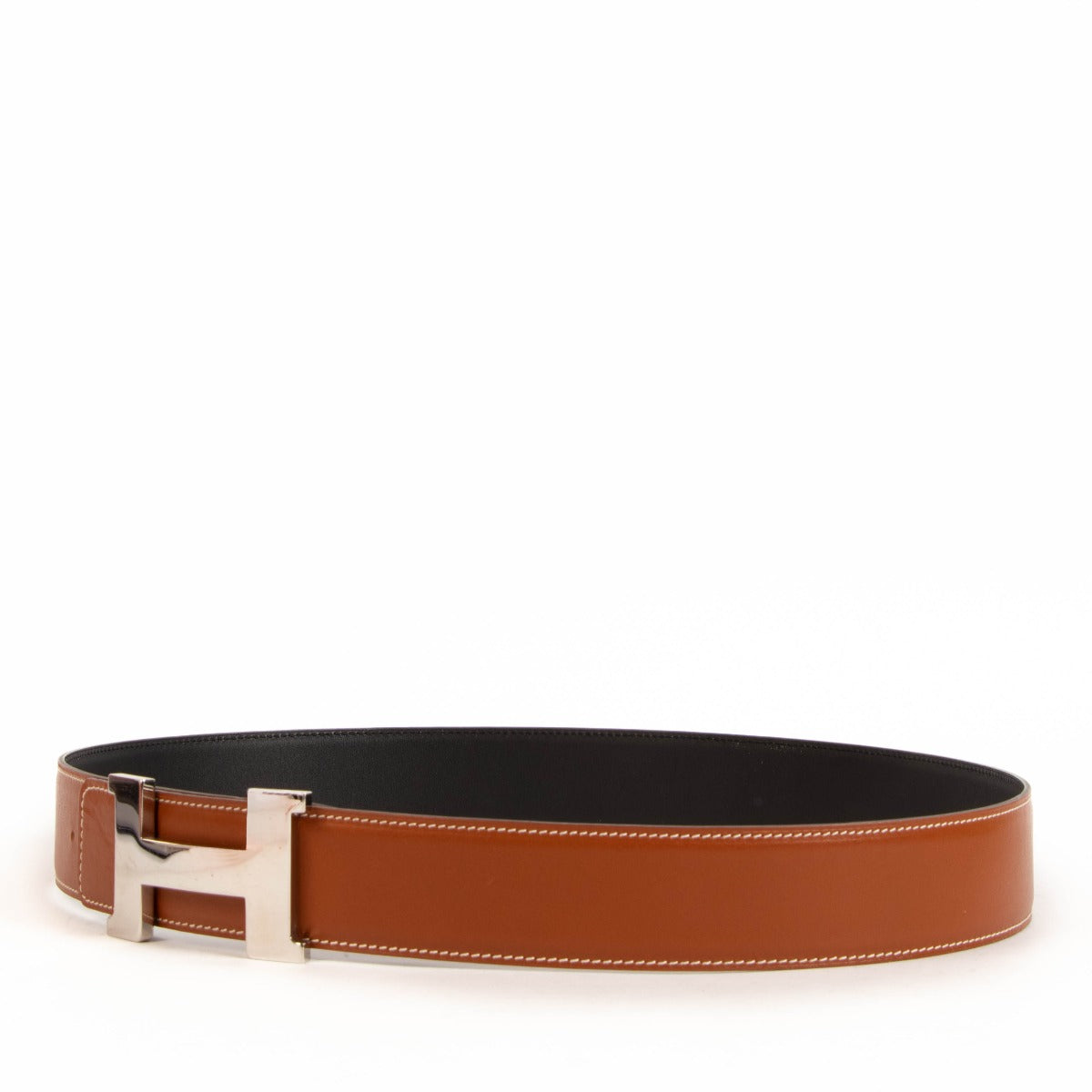 Hermès Omkeerbare Fauve Barenia/Zwart Box Lederen Riem - maat 95
