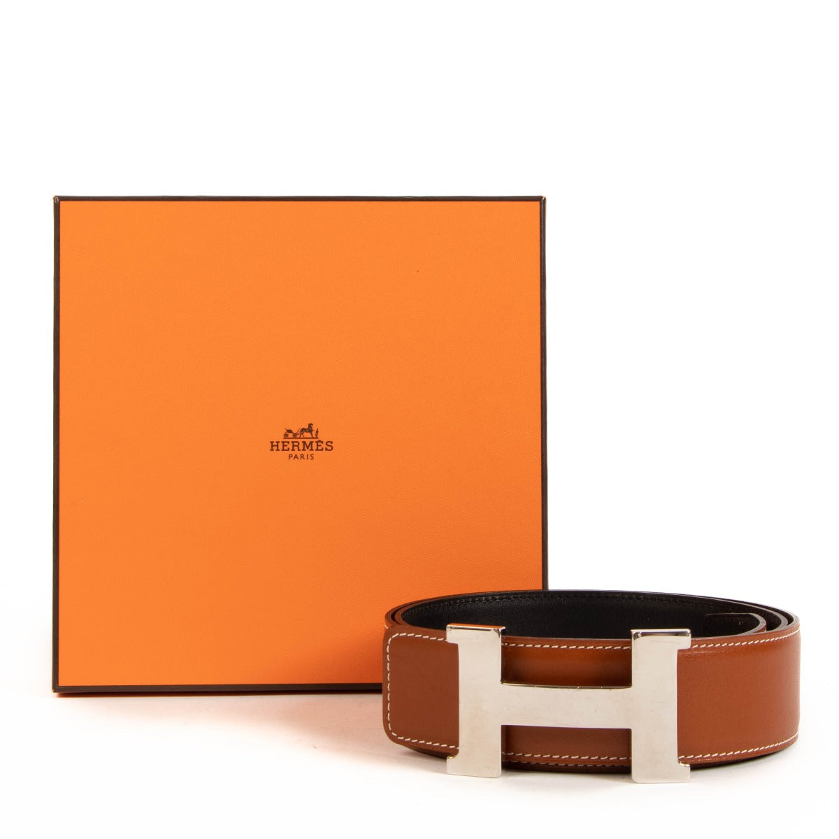 Hermès Reversible Fauve Barenia/Black Box Leather Belt
