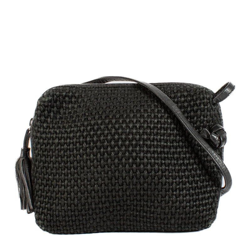 Bottega Veneta Vintage Black Woven Raffia Nodini Bag