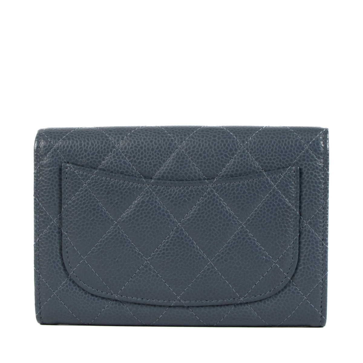 Portefeuille classique Chanel en cuir bleu denim