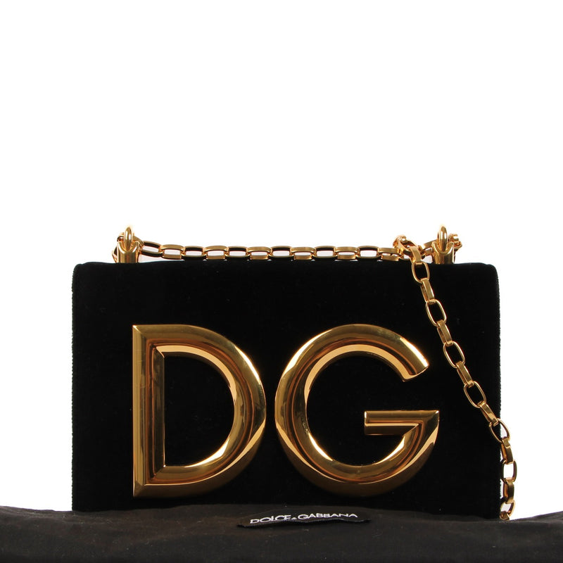 Dolce & Gabbana DG Girls Black Velvet Shoulder Bag for the best price at vintage preloved webshop Labellov