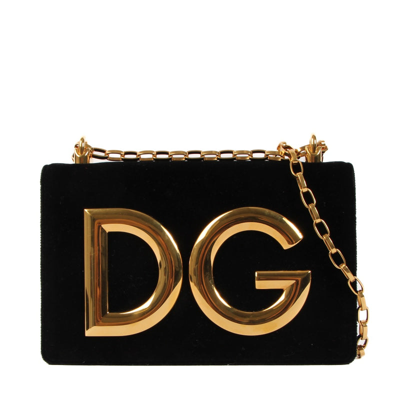 Dolce & Gabbana DG Girls Black Velvet Shoulder Bag for the best price at vintage preloved webshop Labellov