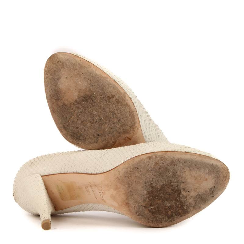 Christian Dior Miss Dior White Python Peep-toe Pumps - size 38.5
